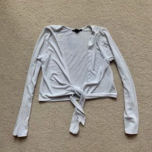 White wrap tie shirt